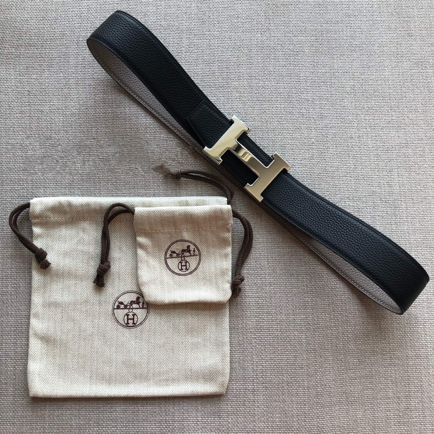 H CONTANCE BELT 38MM BLACK GREY LEATHER