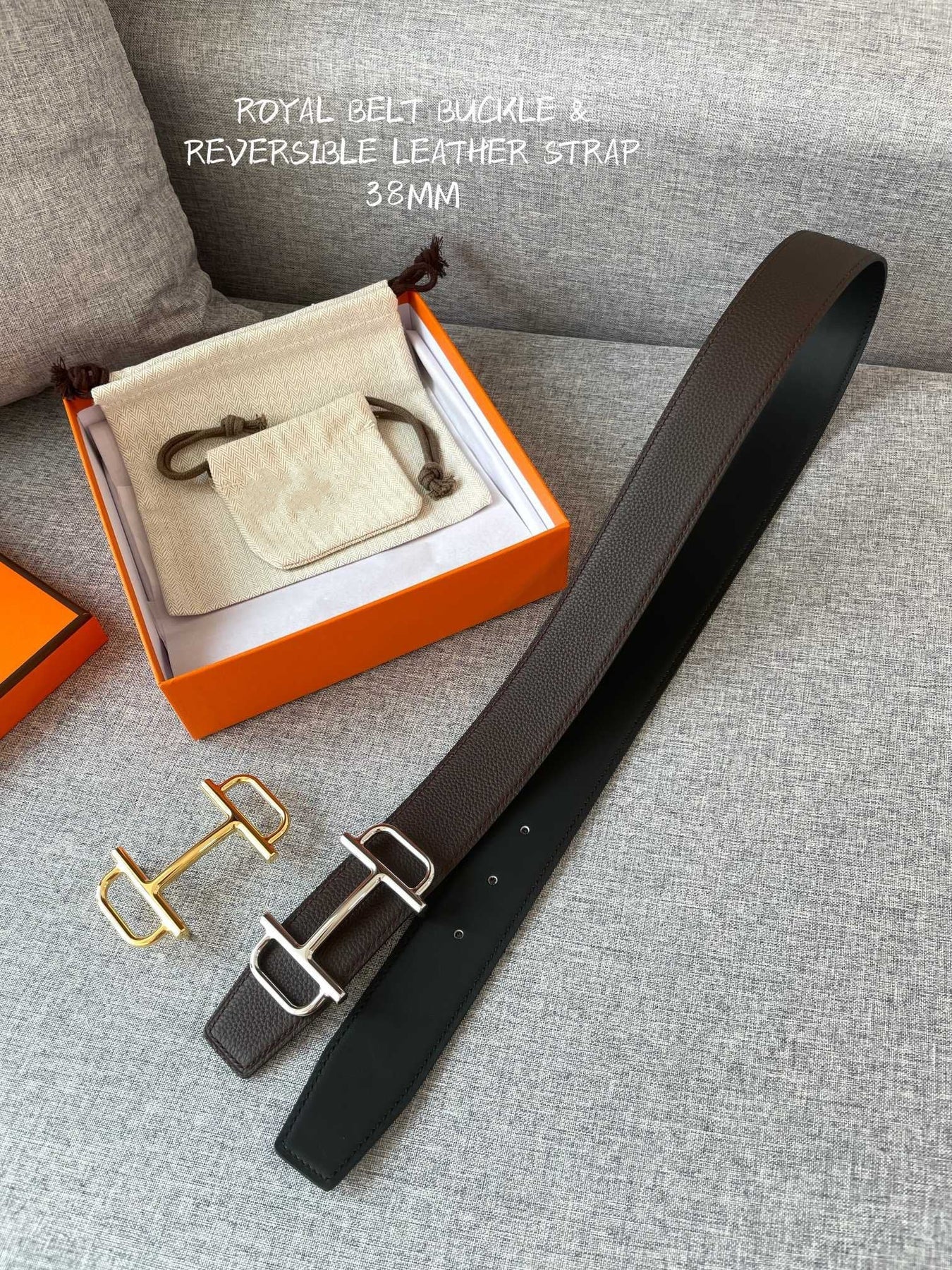 H BELT REVERSIBLE BLACK BROWN LEATHER 3.8CM