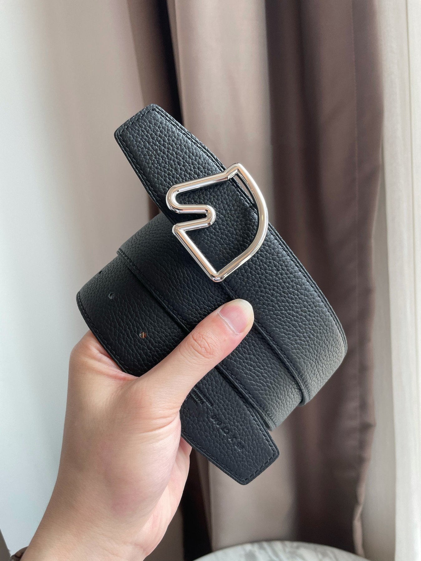 H BELT HORSE BUCKLE BLACK LEATHER REVERSIBLE 3.8CM
