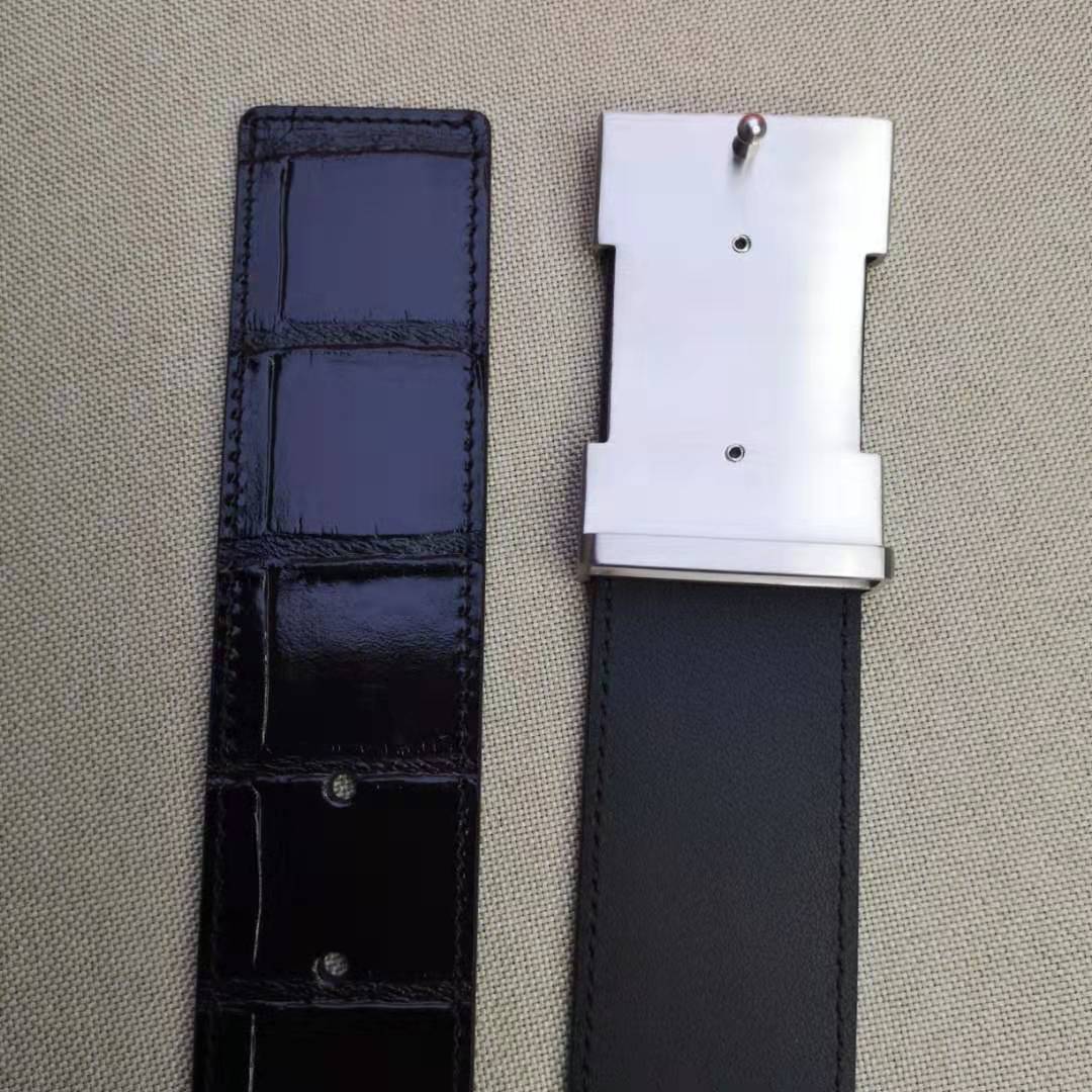 H BELT STEEL BUCKLE CROCODILE-PATTERNED BLACK LEATHER 40MM