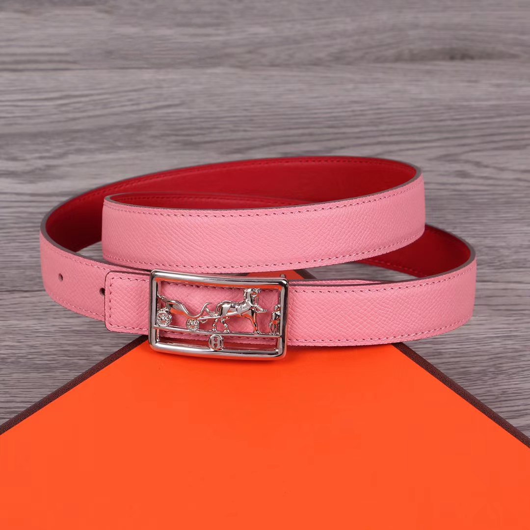 H BELT WOMEN SILVER BUCKLE 24MM ROSE RED LEATHER