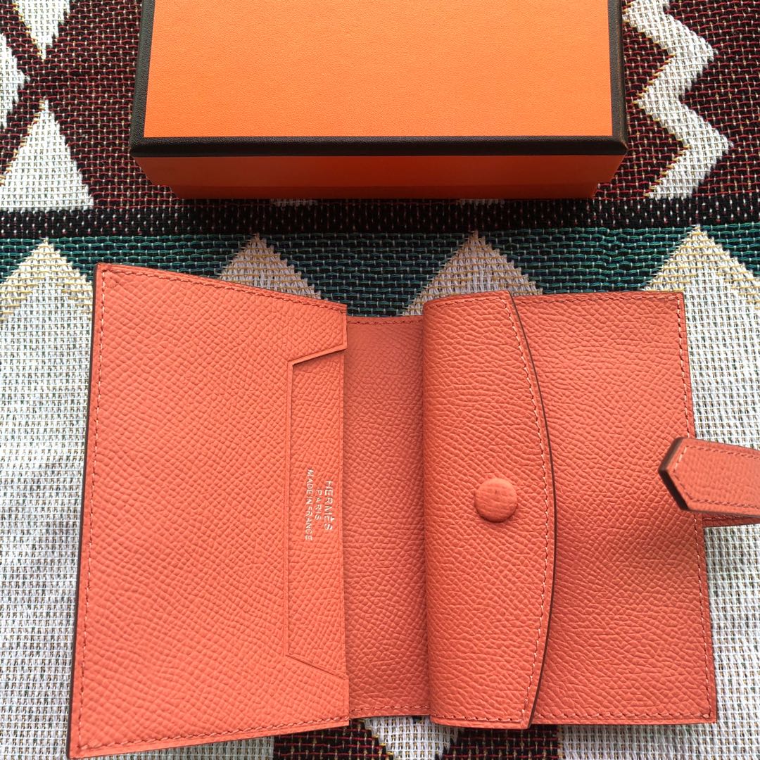 BEARN COMPACT WALLET 12 IN PUMPKIN ORANGE EPSOM LEATHER