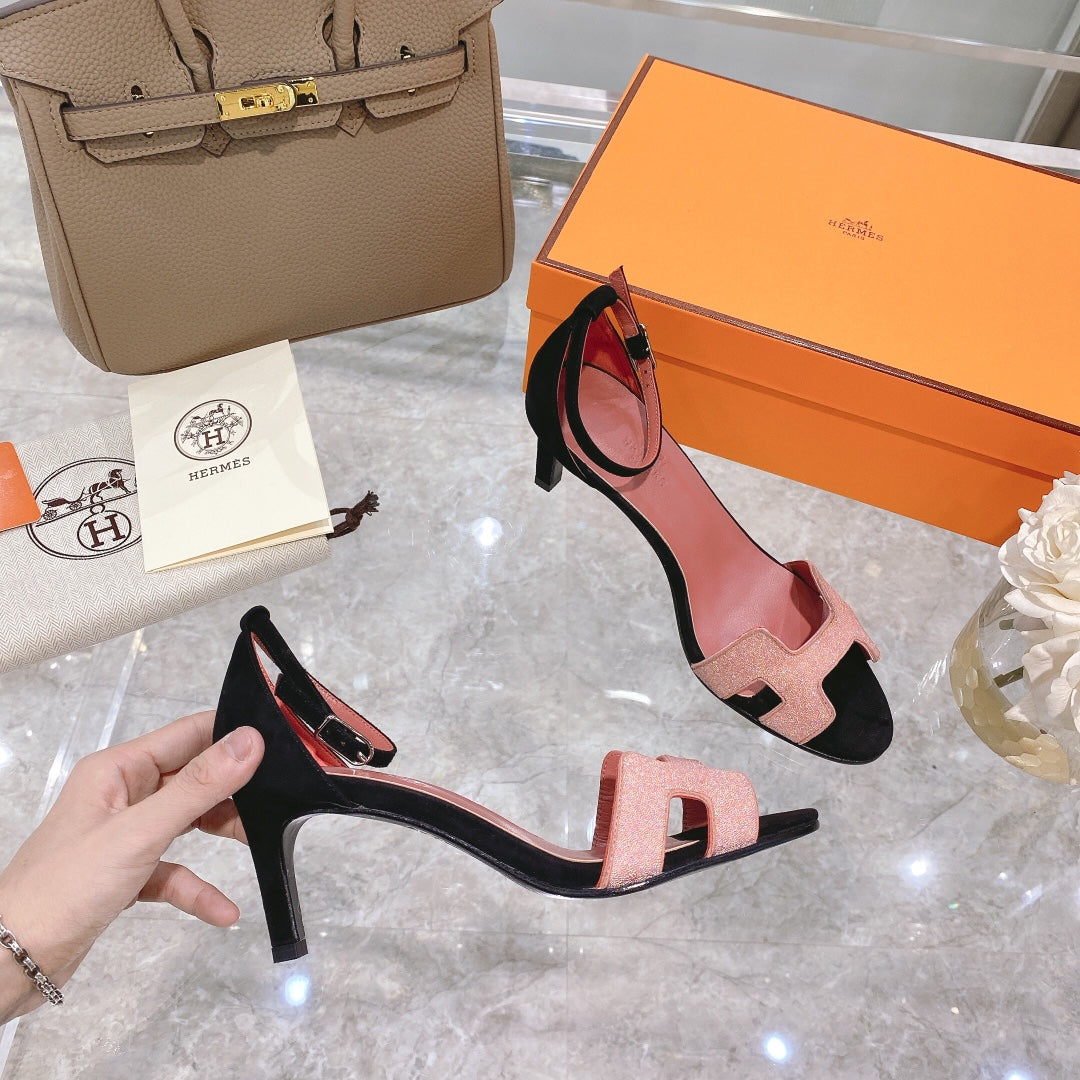 PREMIERE 70 SANDAL IN ROSE PINK MIX BLACK SUEDE