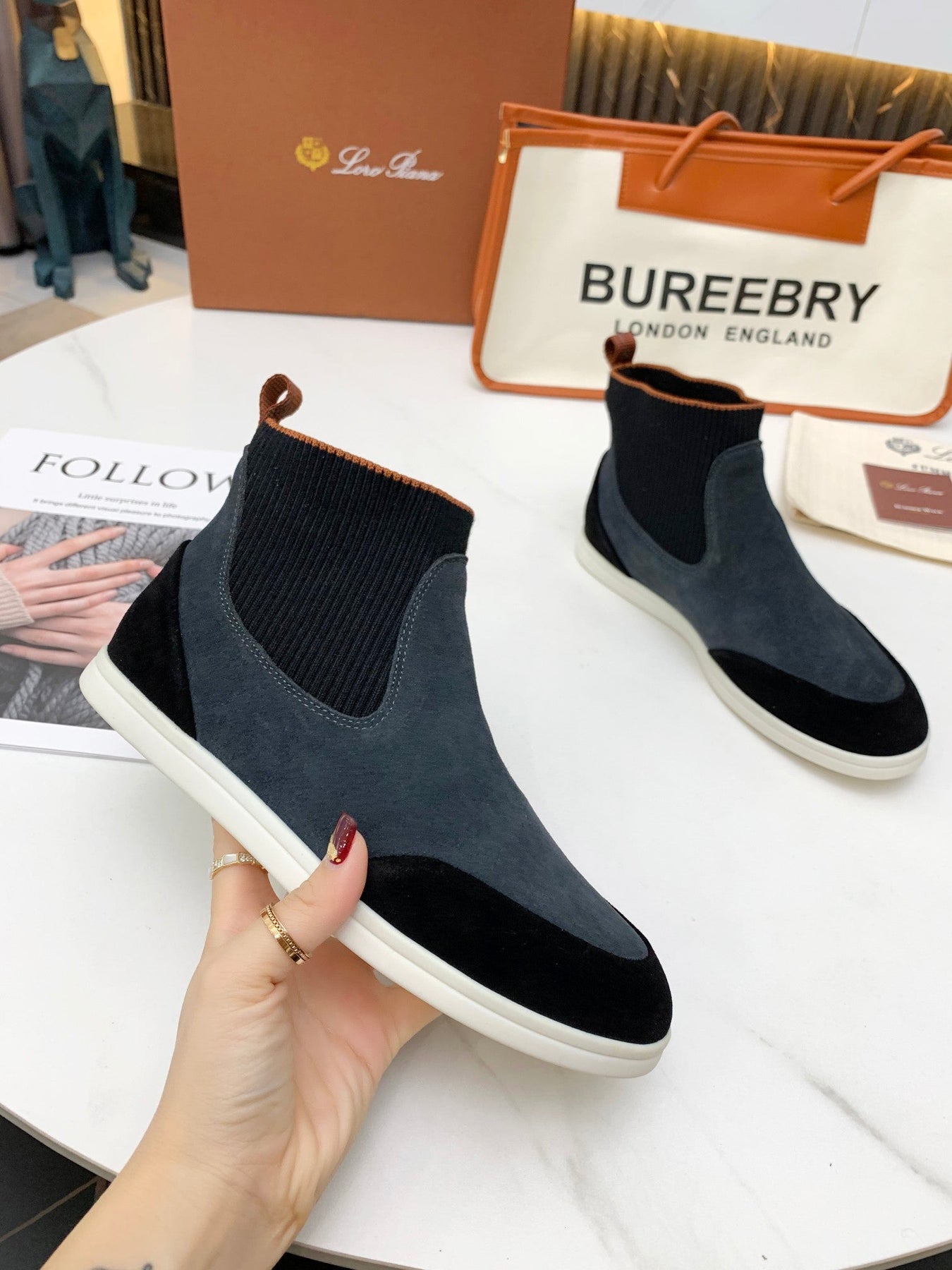 LP CHARMS ANKLE BOOTS BLACK AND GRAY CASHMERE FABRIC