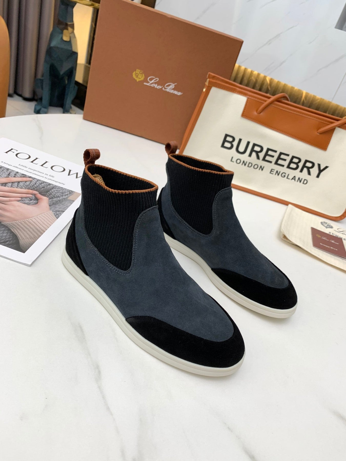LP CHARMS ANKLE BOOTS BLACK AND GRAY CASHMERE FABRIC