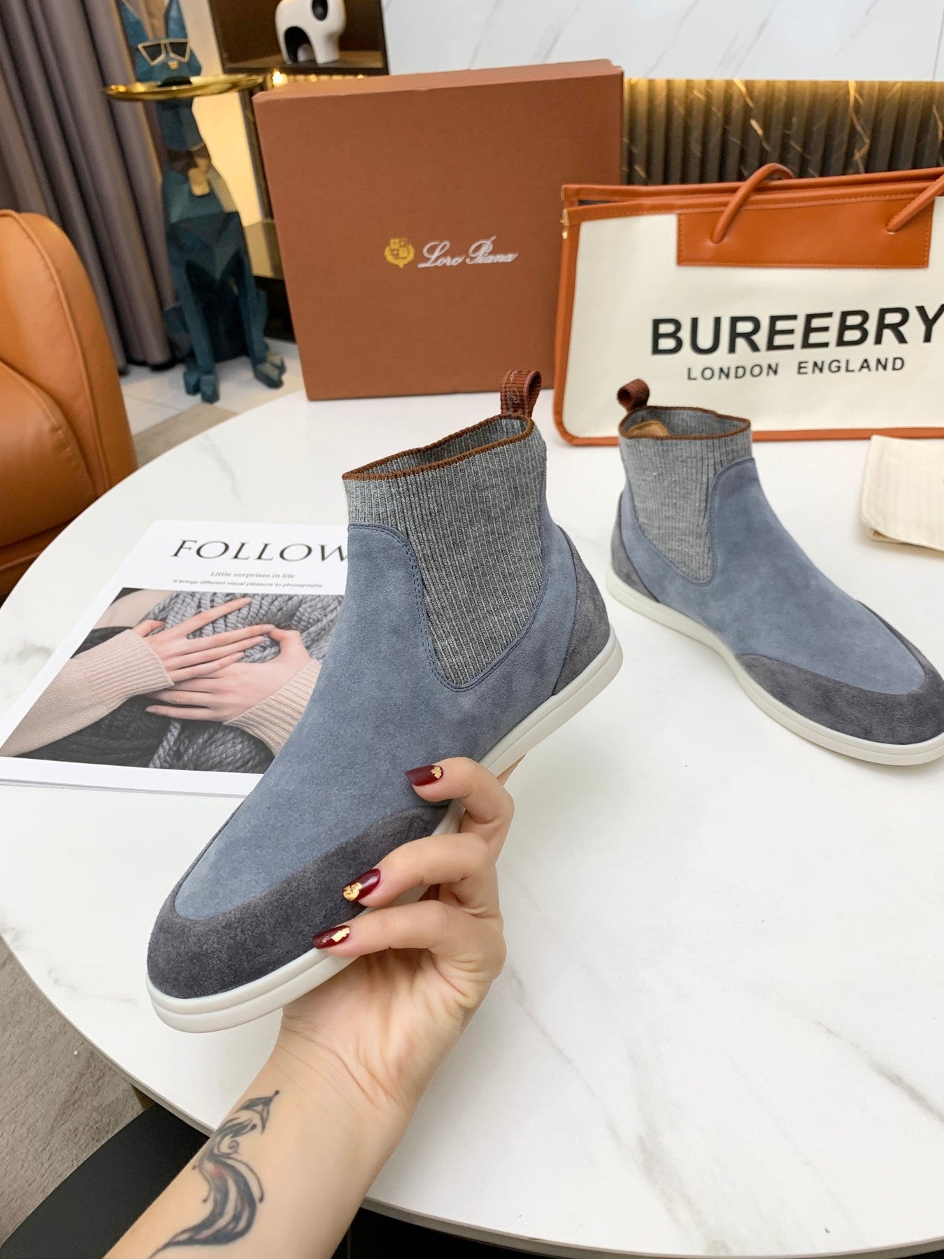 LP CHARMS ANKLE BOOTS GRAY CASHMERE FABRIC