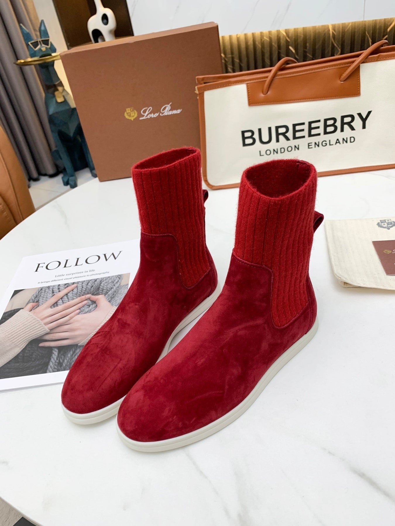 LP COCOON WALK ANKLE BOOTS CHERRY CASHMERE FABRIC