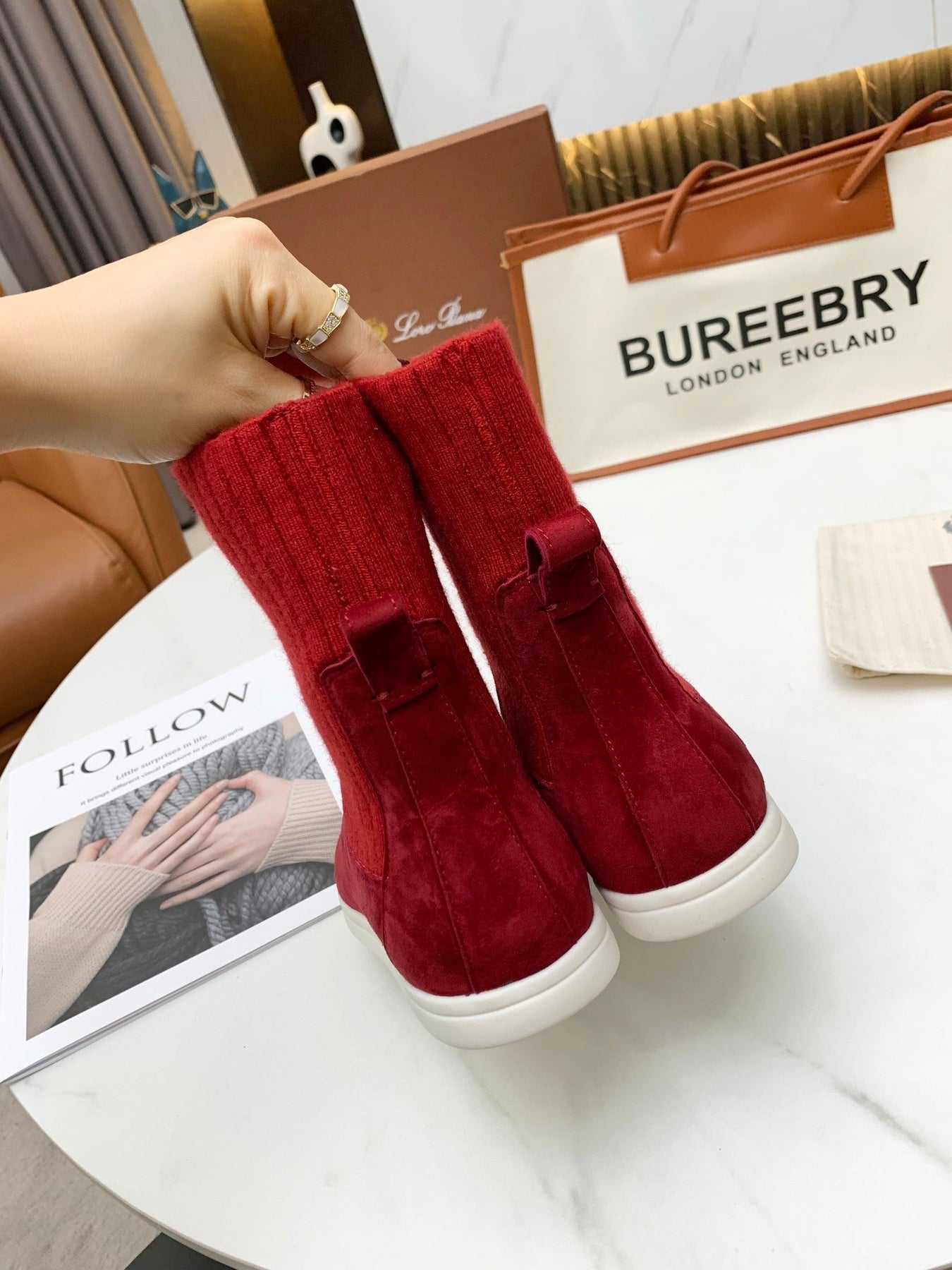 LP COCOON WALK ANKLE BOOTS CHERRY CASHMERE FABRIC