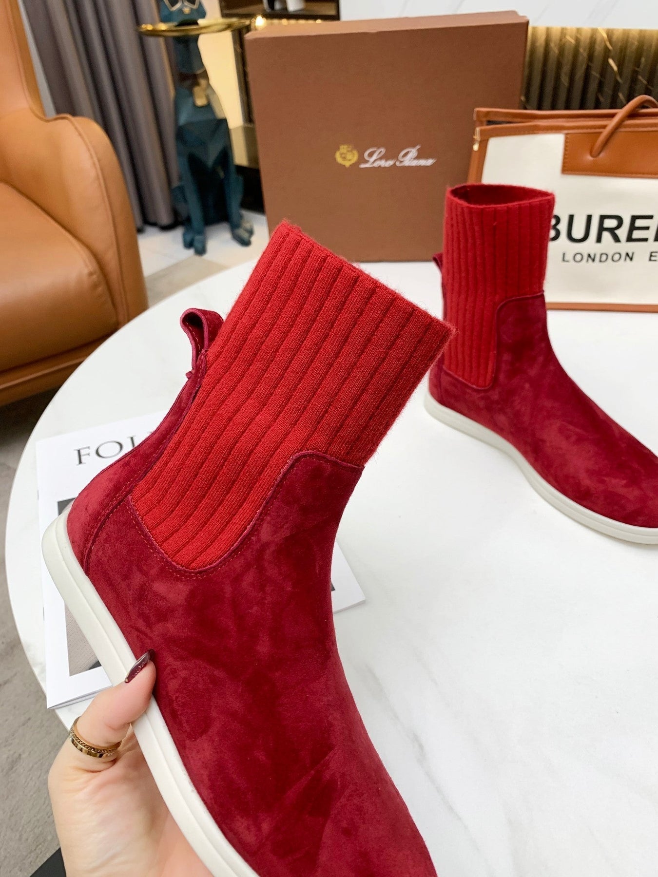 LP COCOON WALK ANKLE BOOTS CHERRY CASHMERE FABRIC