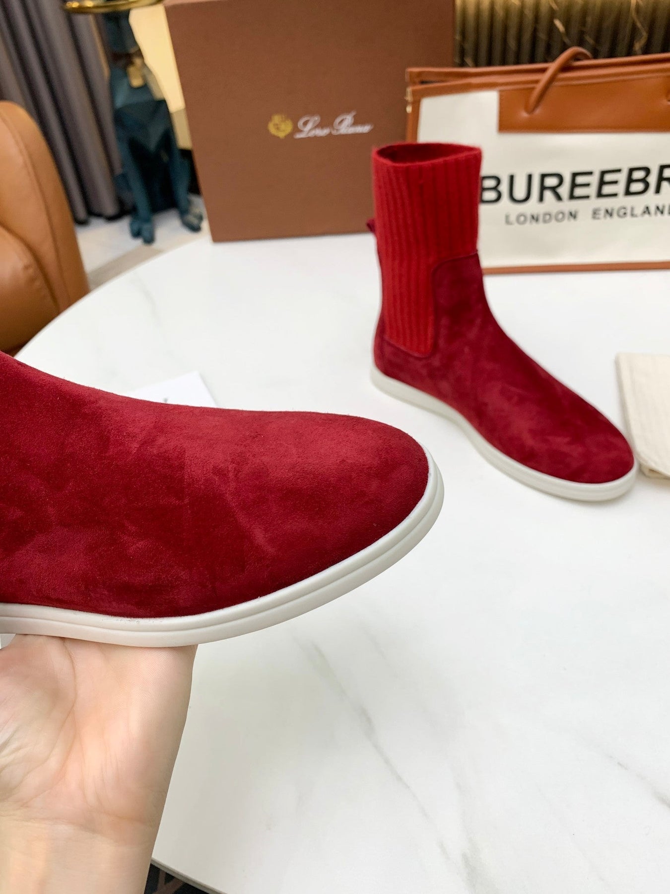 LP COCOON WALK ANKLE BOOTS CHERRY CASHMERE FABRIC