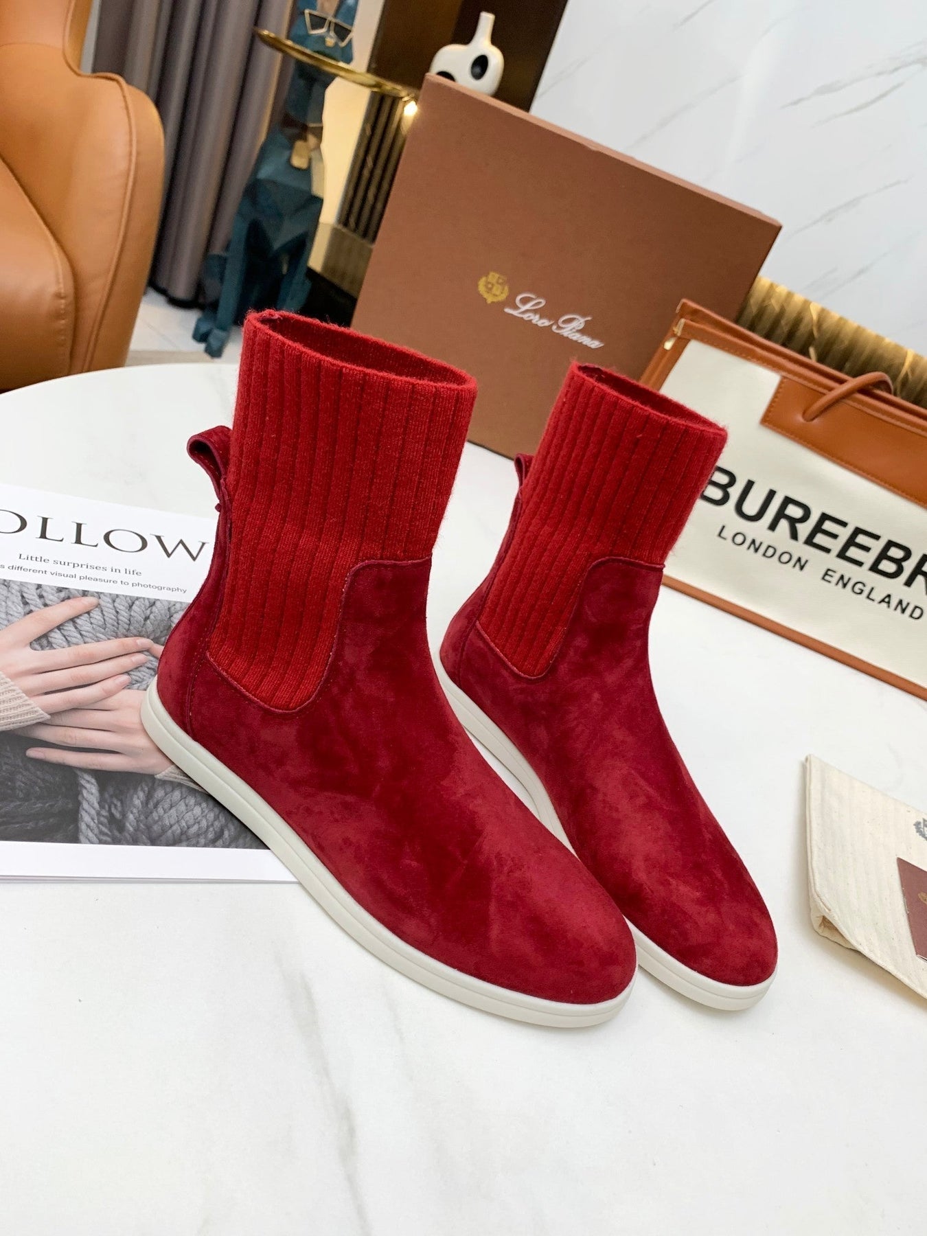 LP COCOON WALK ANKLE BOOTS CHERRY CASHMERE FABRIC