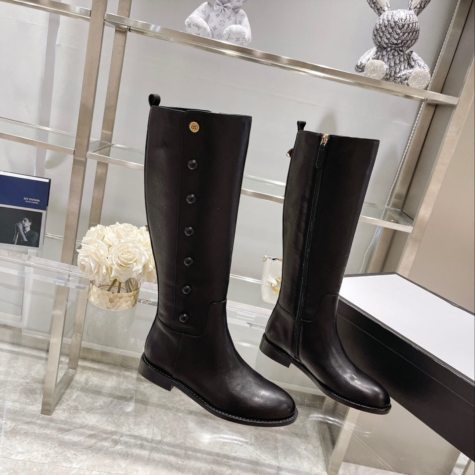GG CLASSIC KNEE HIGH BOOTS IN BLACK IMPORTED CALFSKIN