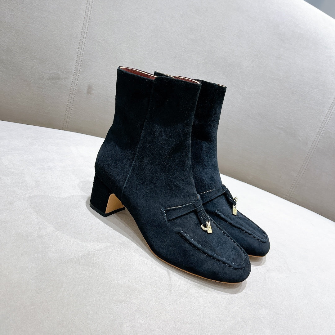 LP CHARMS ANKLE BOOTS METAL LOCK DENIM SUEDE
