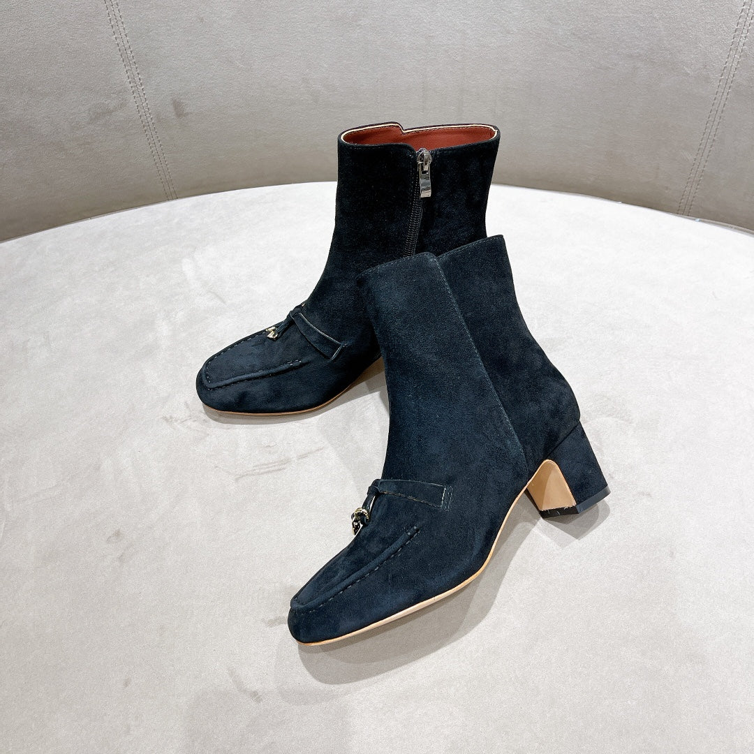 LP CHARMS ANKLE BOOTS METAL LOCK DENIM SUEDE