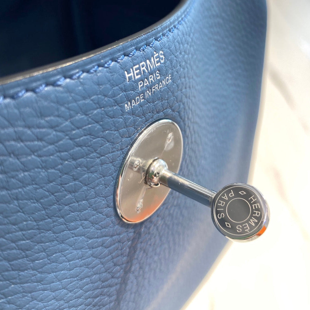HM LINDY 30 BAG IN LYNCH BLUE CALFSKIN SILVER HARDWARE