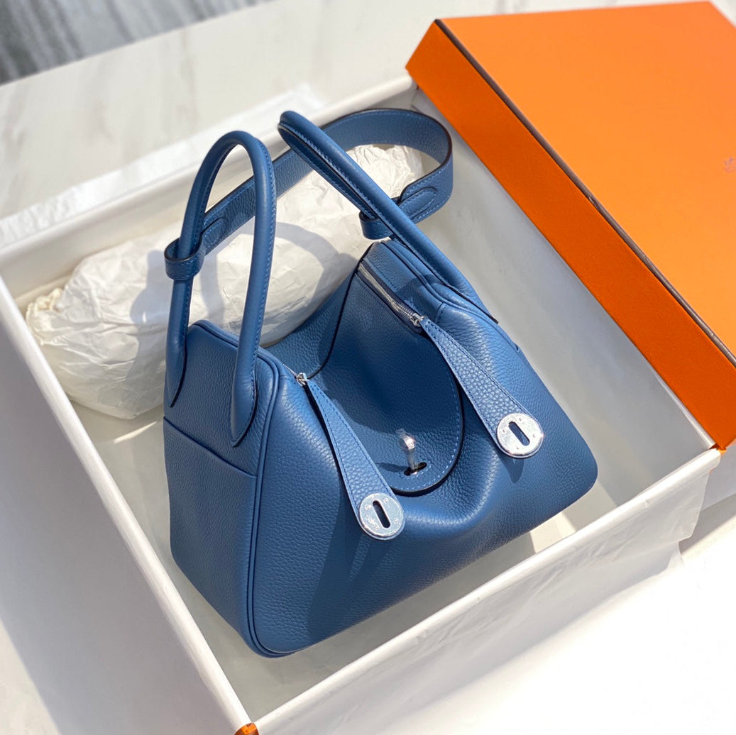 HM LINDY 30 BAG IN LYNCH BLUE CALFSKIN SILVER HARDWARE