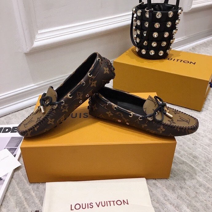 LV WOMEN'S DRIVER MOCCASIN IN CAMEL BROWN MONOGRAM CALFSKIN