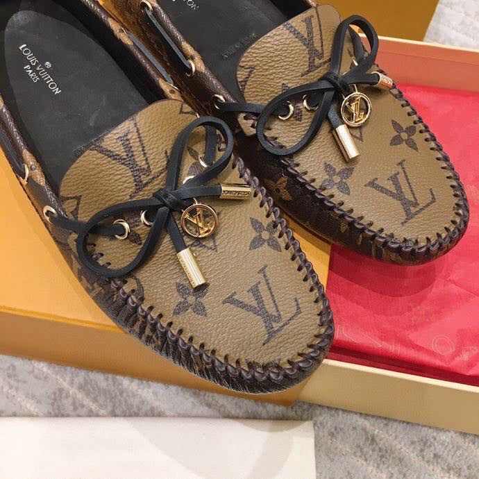 LV WOMEN'S DRIVER MOCCASIN IN CAMEL BROWN MONOGRAM CALFSKIN