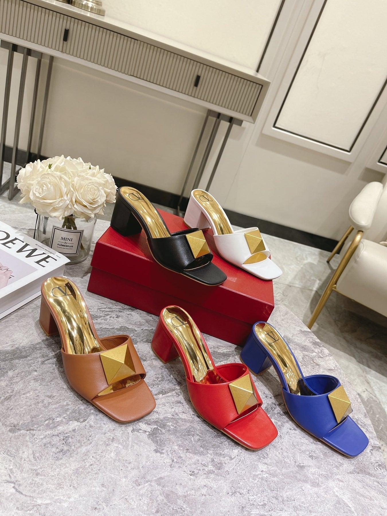ONE STUD HEELED MULE 60 MM IN CHERRY RED CALFSKIN