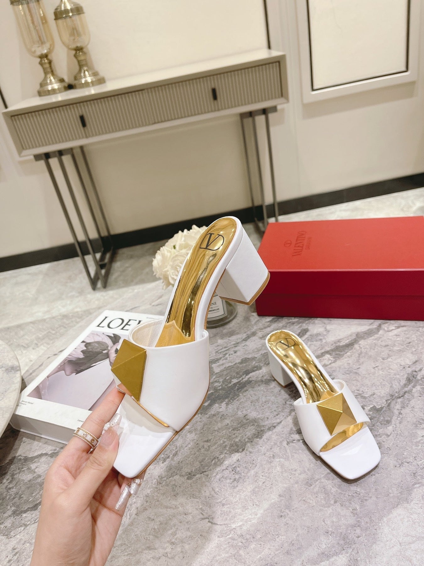 ONE STUD HEELED MULE 60 MM IN WHITE CALFSKIN
