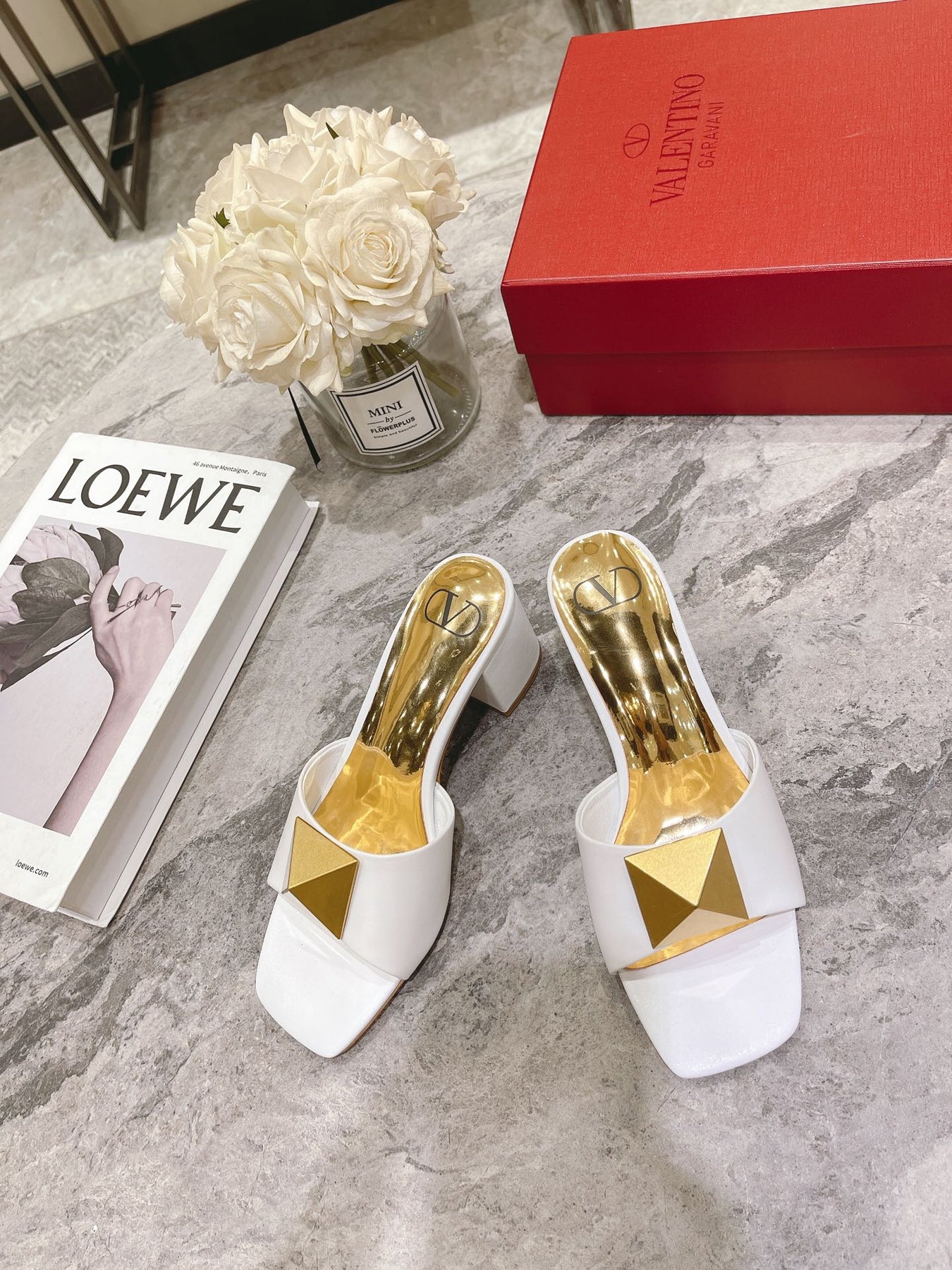 ONE STUD HEELED MULE 60 MM IN WHITE CALFSKIN