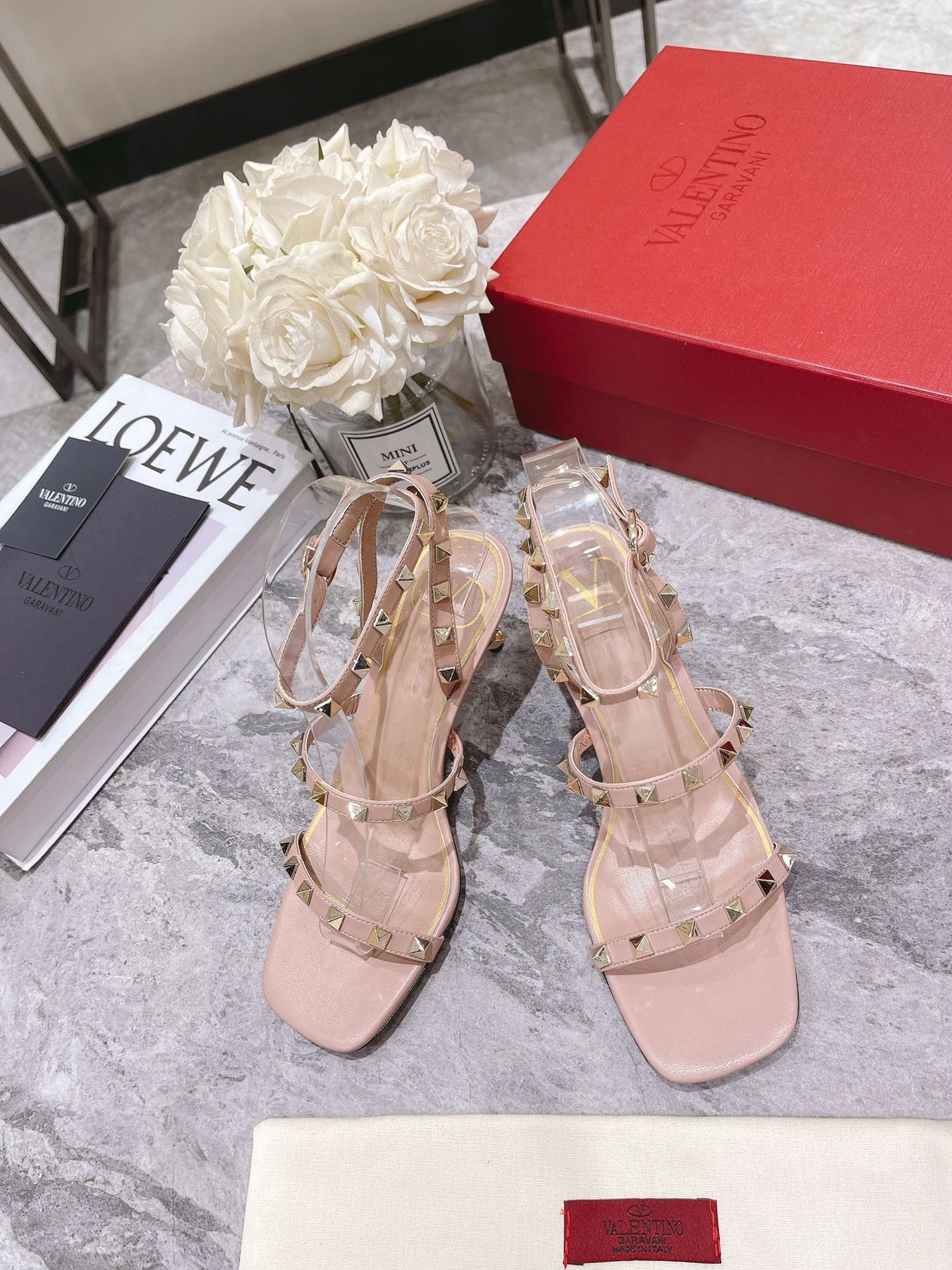 HIGH HEEL 6 CM SANDAL IN PEACHY PINK LAMBSKIN WITH STUDS