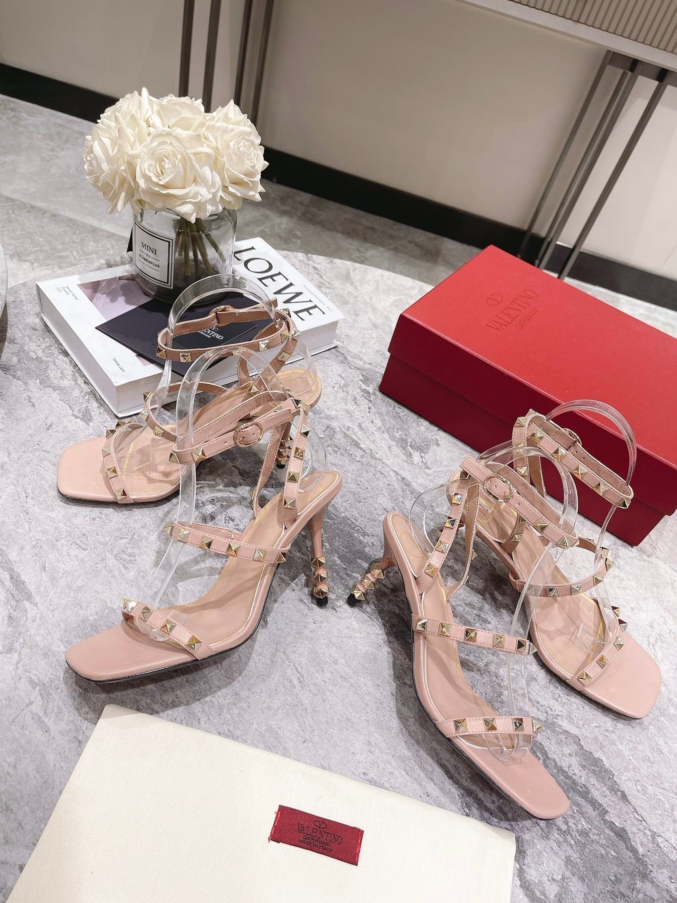 HIGH HEEL 6 CM SANDAL IN PEACHY PINK LAMBSKIN WITH STUDS