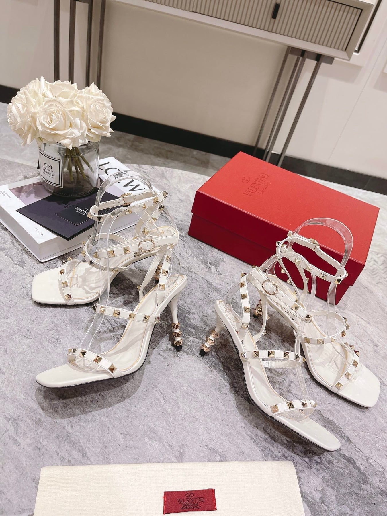 HIGH HEEL 6 CM SANDAL IN WHITE LAMBSKIN WITH STUDS