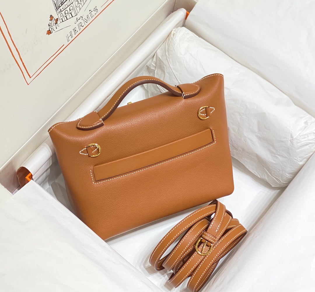 MINI 24/24 21CM IN ORANGE MINIMUM EVERCOLOR CALFSKIN GOLD KELLY BUCKLE