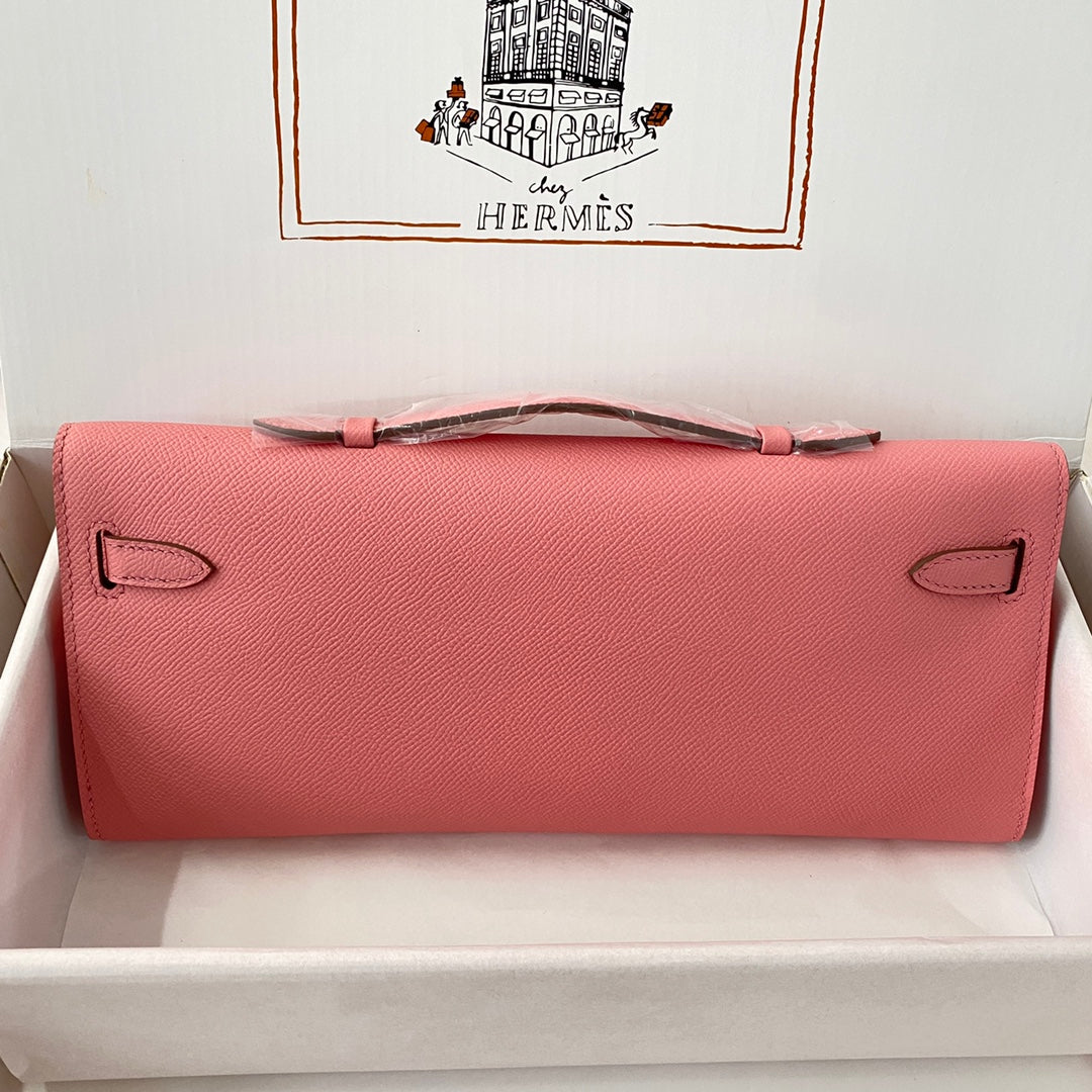 KELLY CUT 31 IN SALMON PINK CALFSKIN WITH GOLD HARDWARE