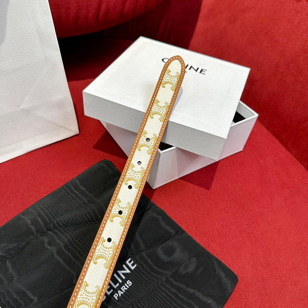 BELT 25MM IN WHITE AND BROWN CALFSKIN WITH LOGO PRINT AND GOLD BUCKLE