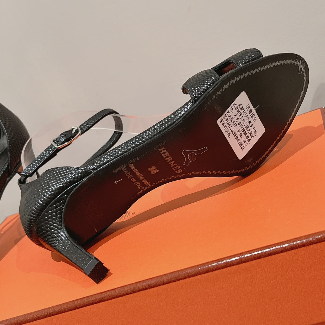 PREMIERE 70 SANDAL IN BLACK GRAINED CALFSKIN