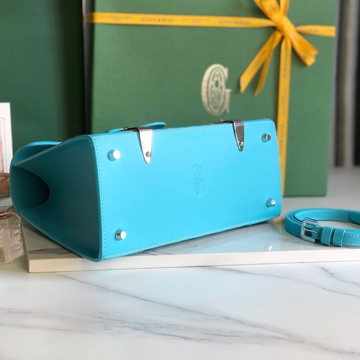 SAÏGON PM BAG 28 IN LIGHT BLUE GOYARDINE CANVAS AND CALFSKIN