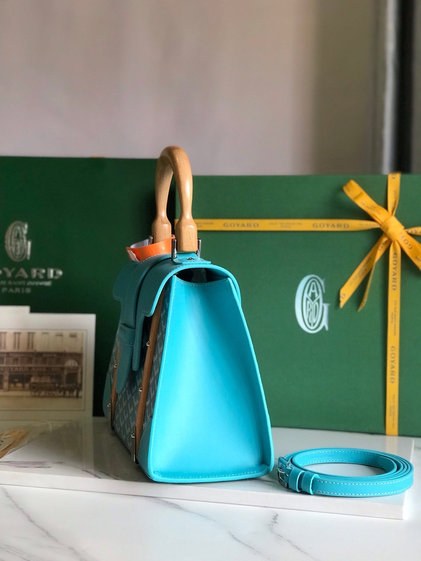 SAÏGON PM BAG 28 IN LIGHT BLUE GOYARDINE CANVAS AND CALFSKIN