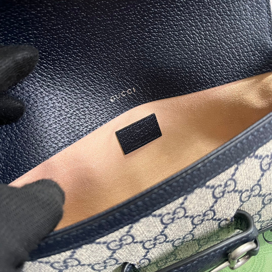 GG HORSEBIT 1955 BAG 24 IN BEIGE CANVAS AND BLACK CALFSKIN