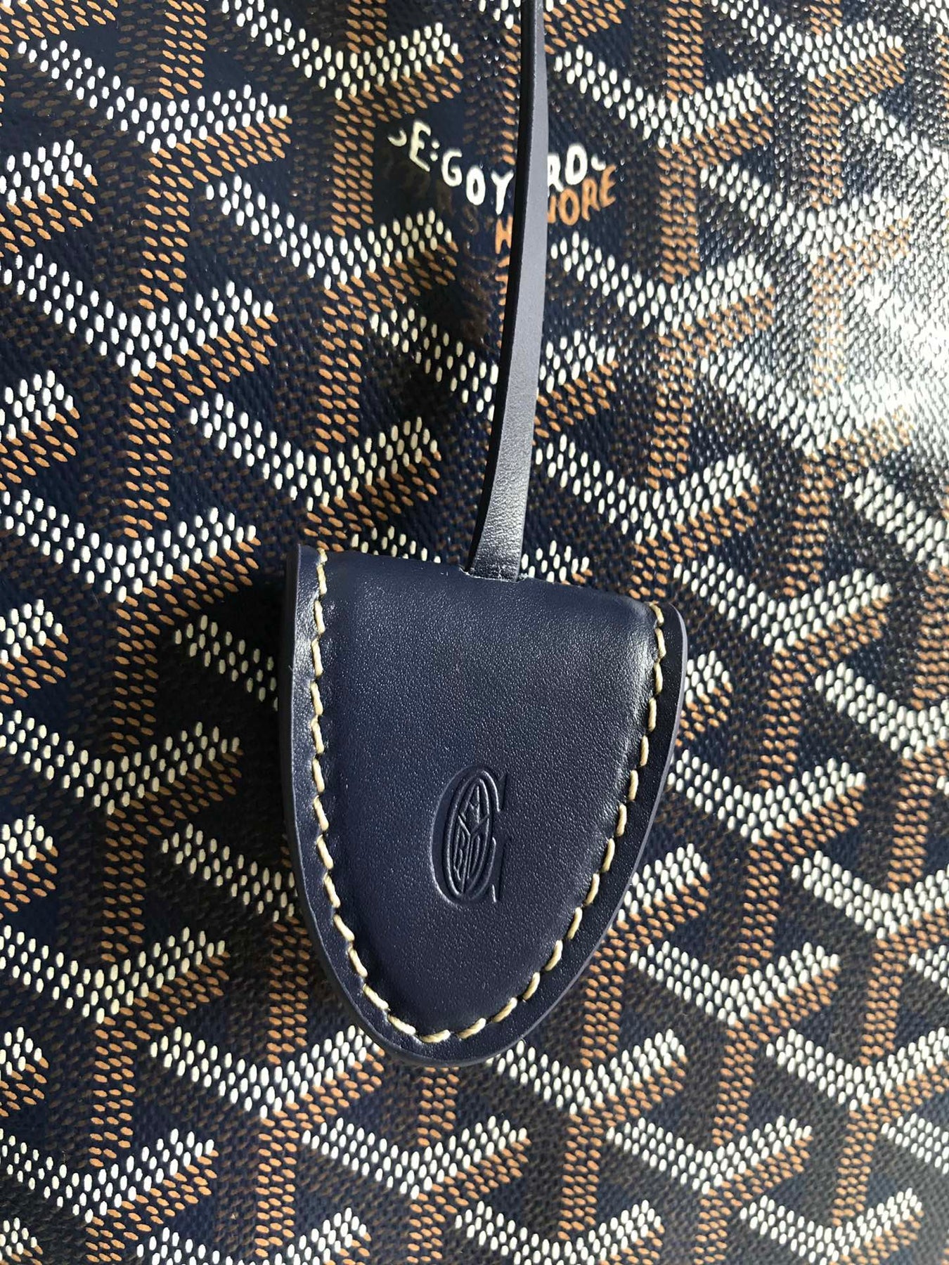 BELLECHASSE BIAUDE PM BAG 36 IN NAVY BLUE GOYARDINE CANVAS AND CALFSKIN TRIM