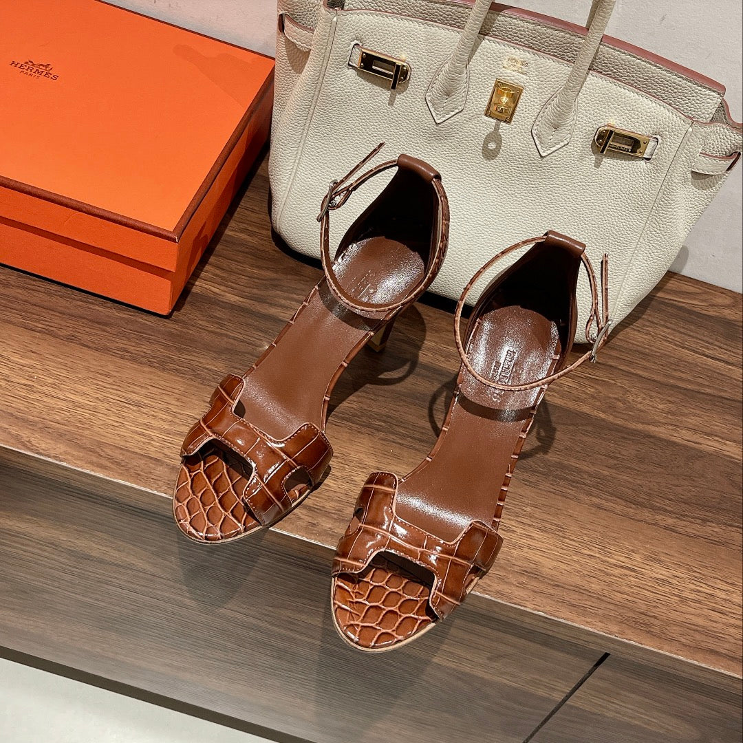 PREMIERE 105 SANDAL IN BRONZE BROWN CROCODILE LEATHER