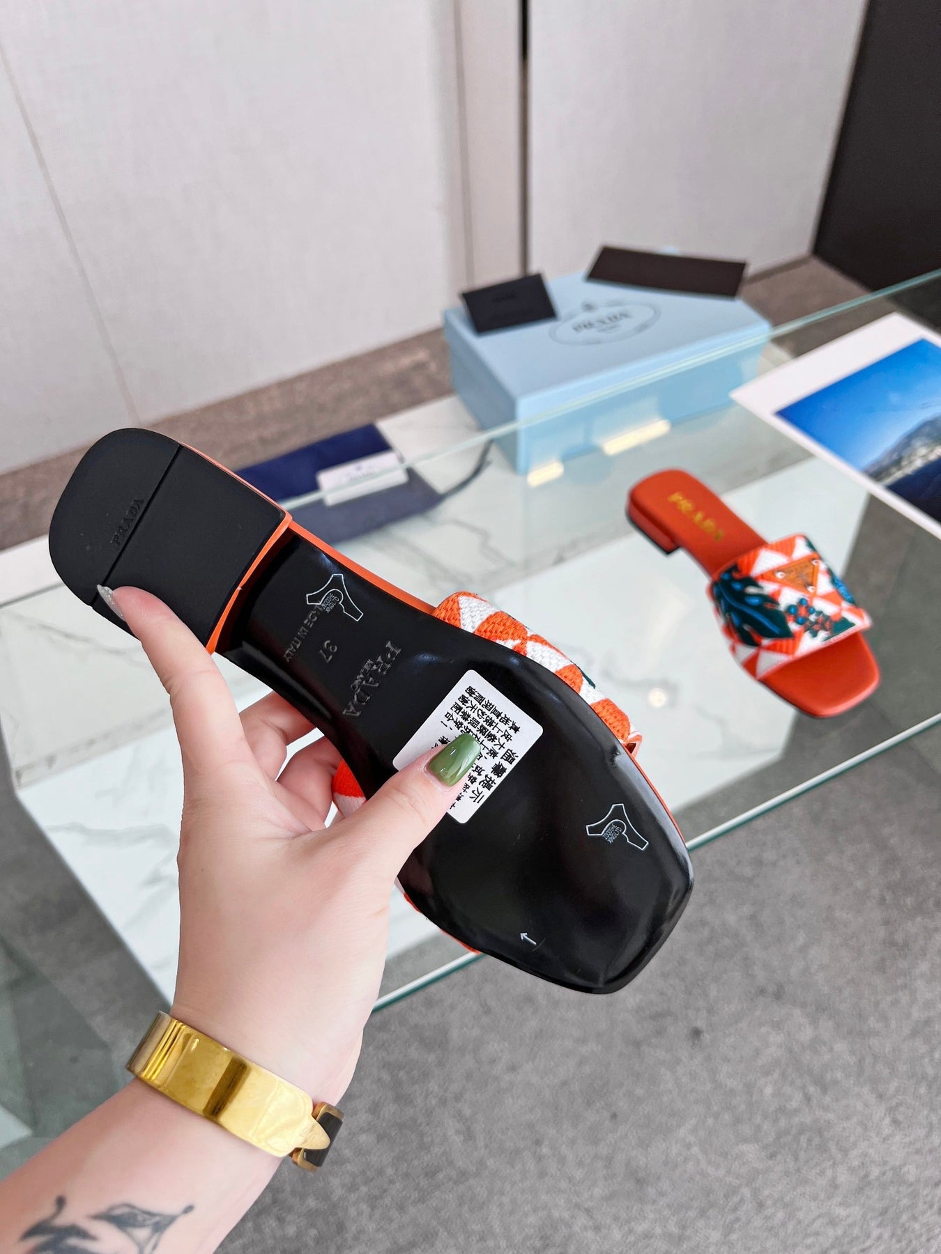 PRA EMBROIDERED SLIDES FLAT ORANGE FABRIC