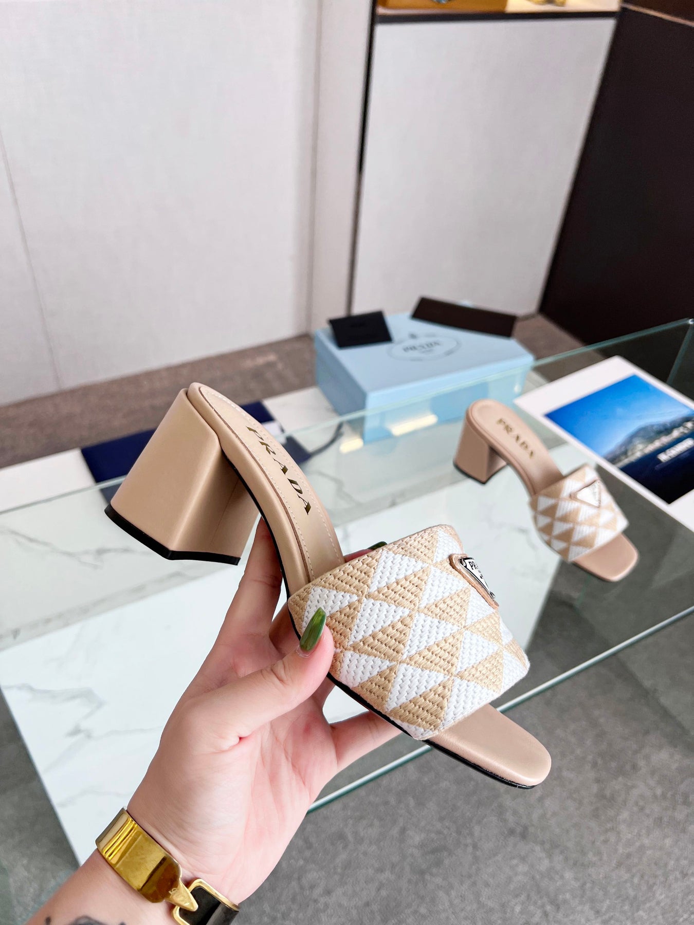 PRA EMBROIDERED SLIDES 65 BEIGE FABRIC