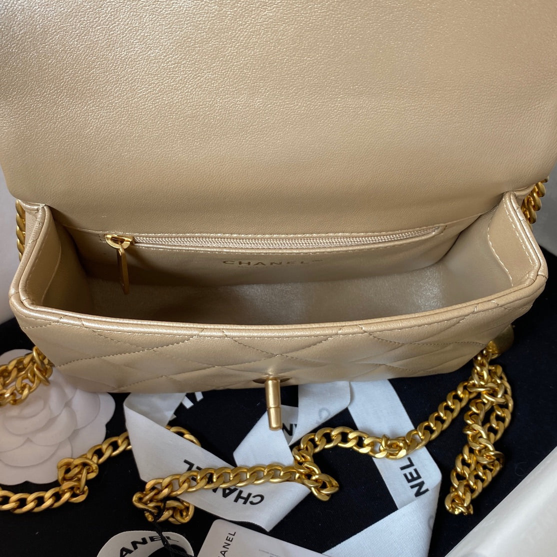 Flap Bag 20cm Gold Lambskin Gold Hardware