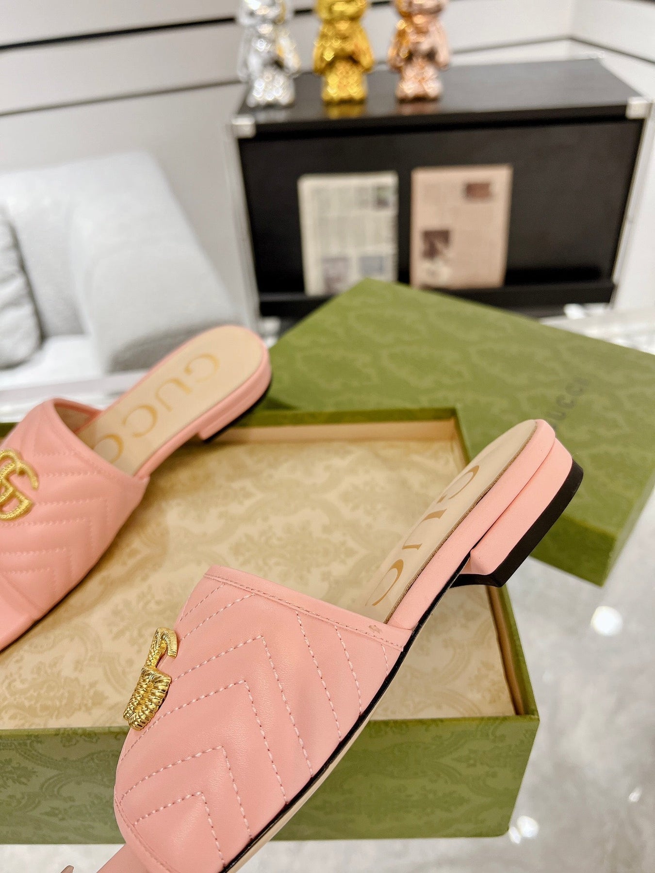 GG EXCLUSIVE SLIDE SANDAL LIGHT PINK CALFSKIN