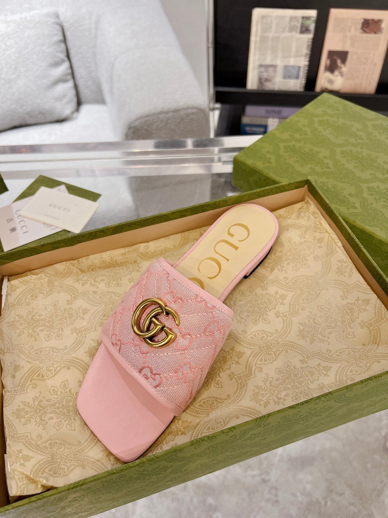 GG EXCLUSIVE SLIDE SANDAL LIGHT PINK FABRIC