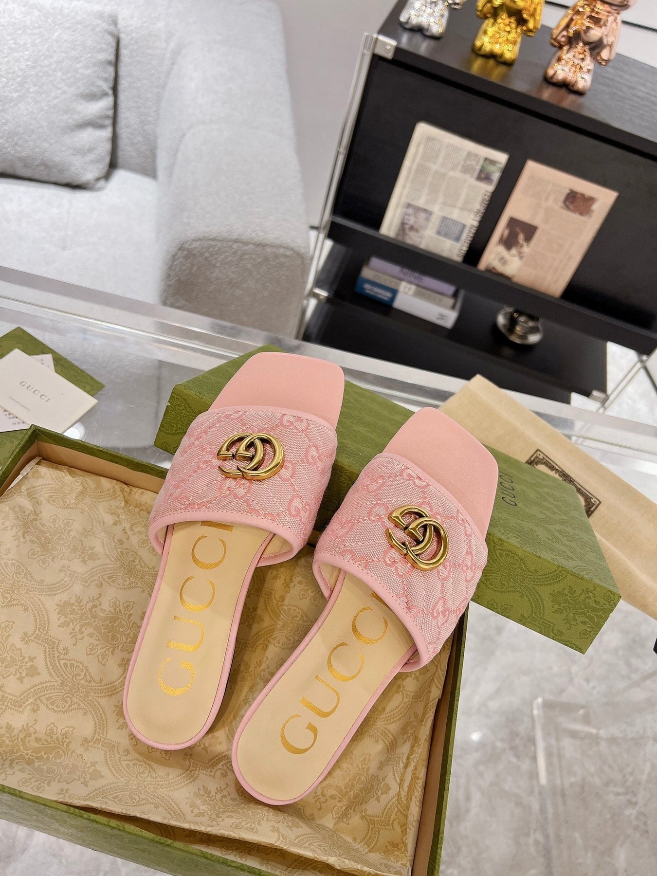GG EXCLUSIVE SLIDE SANDAL LIGHT PINK FABRIC