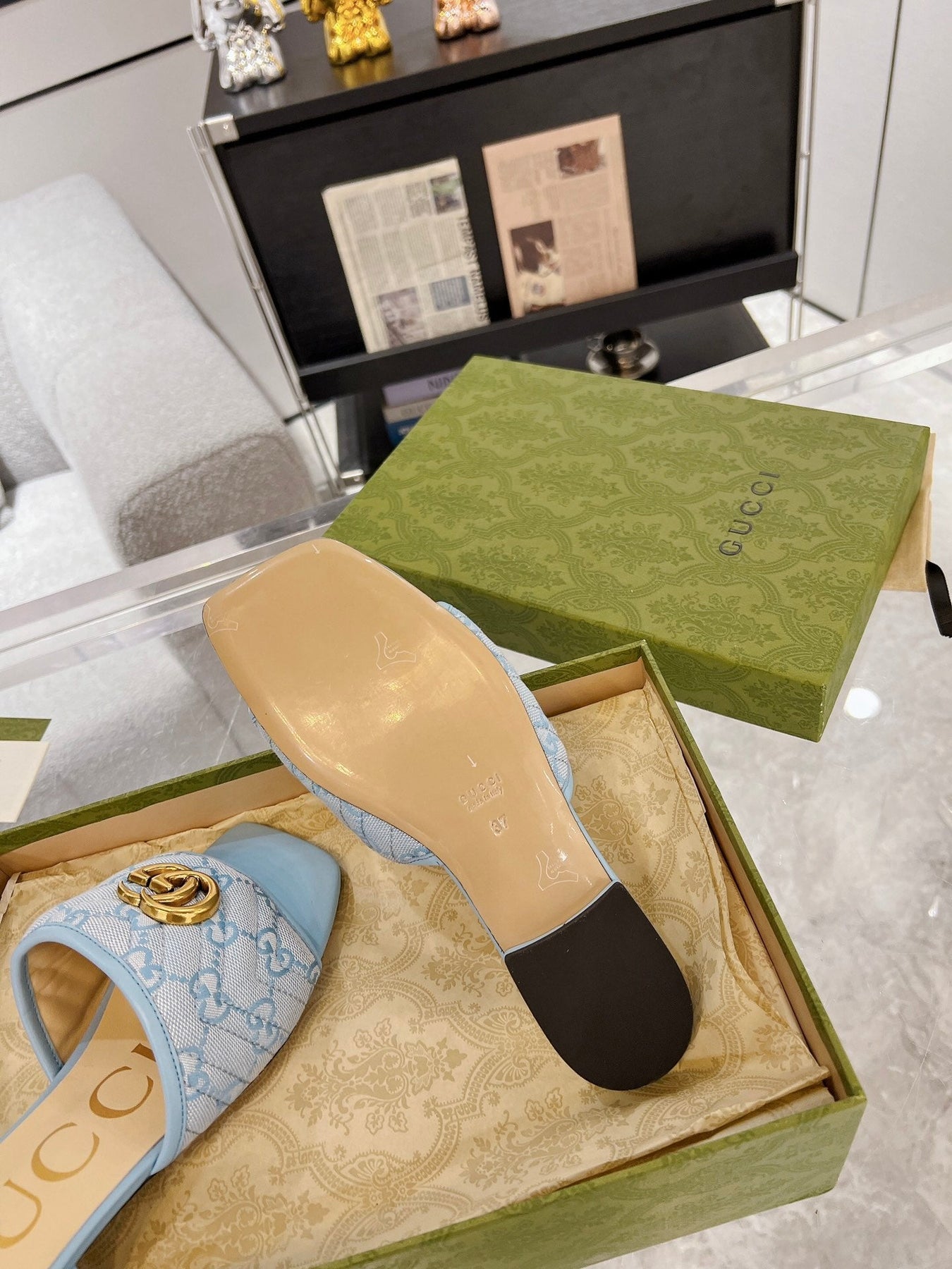 GG EXCLUSIVE SLIDE SANDAL SKY FABRIC