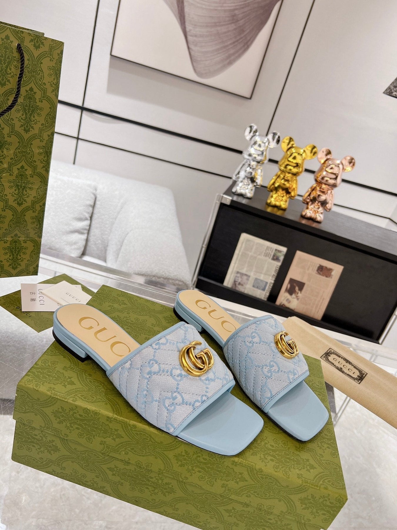 GG EXCLUSIVE SLIDE SANDAL SKY FABRIC