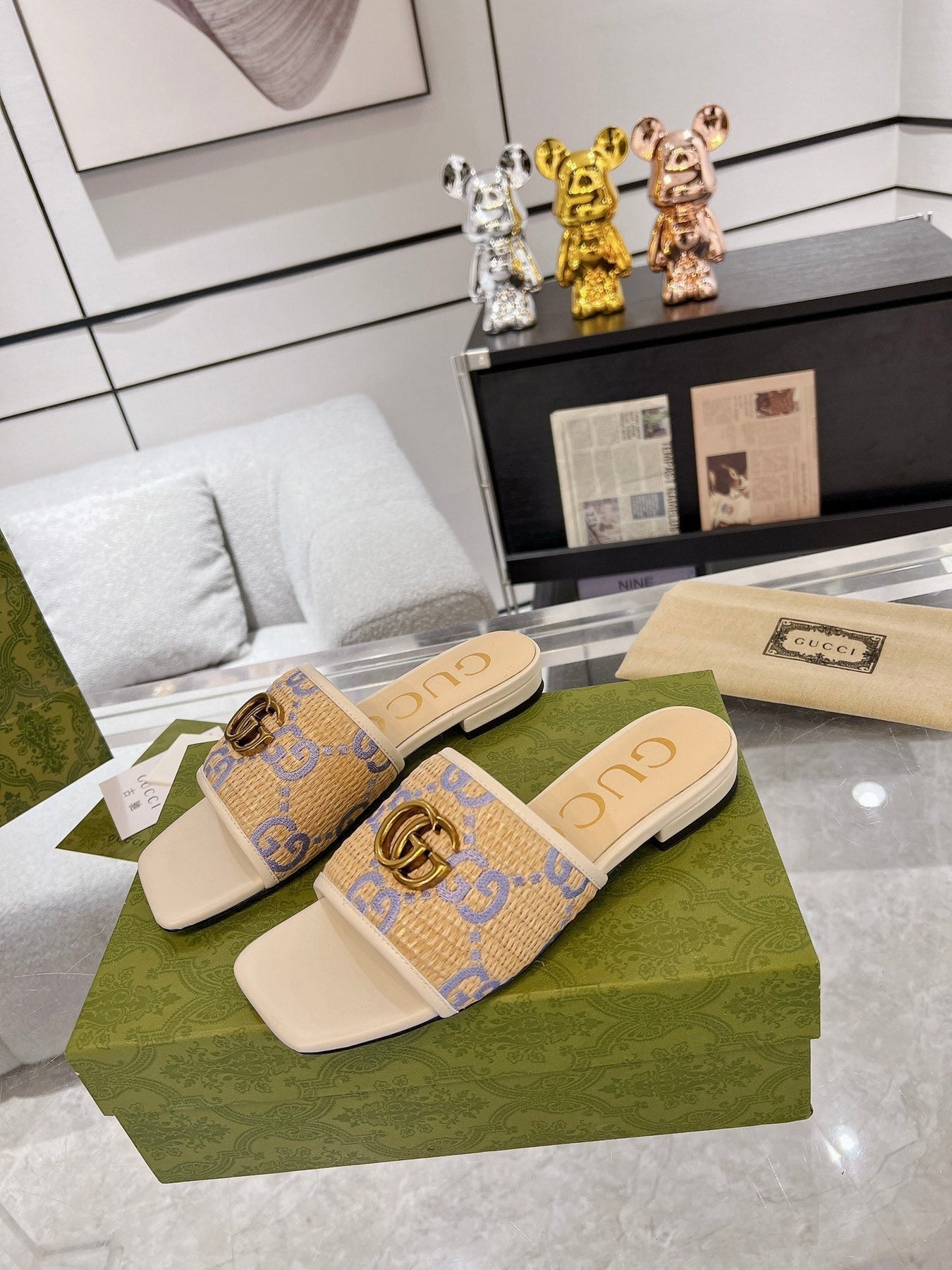 GG EXCLUSIVE SLIDE SANDAL IVORY SEDGE