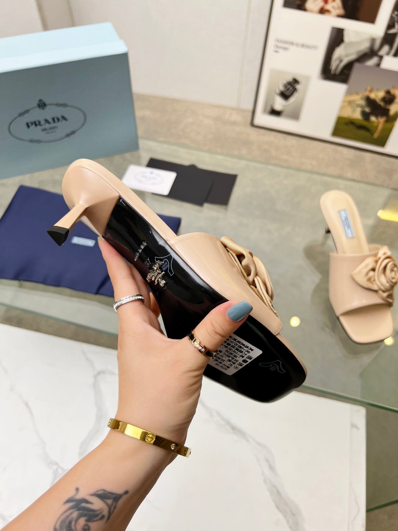 PRA FLOWER POINTED HEELS 55 BEIGE CALFSKIN