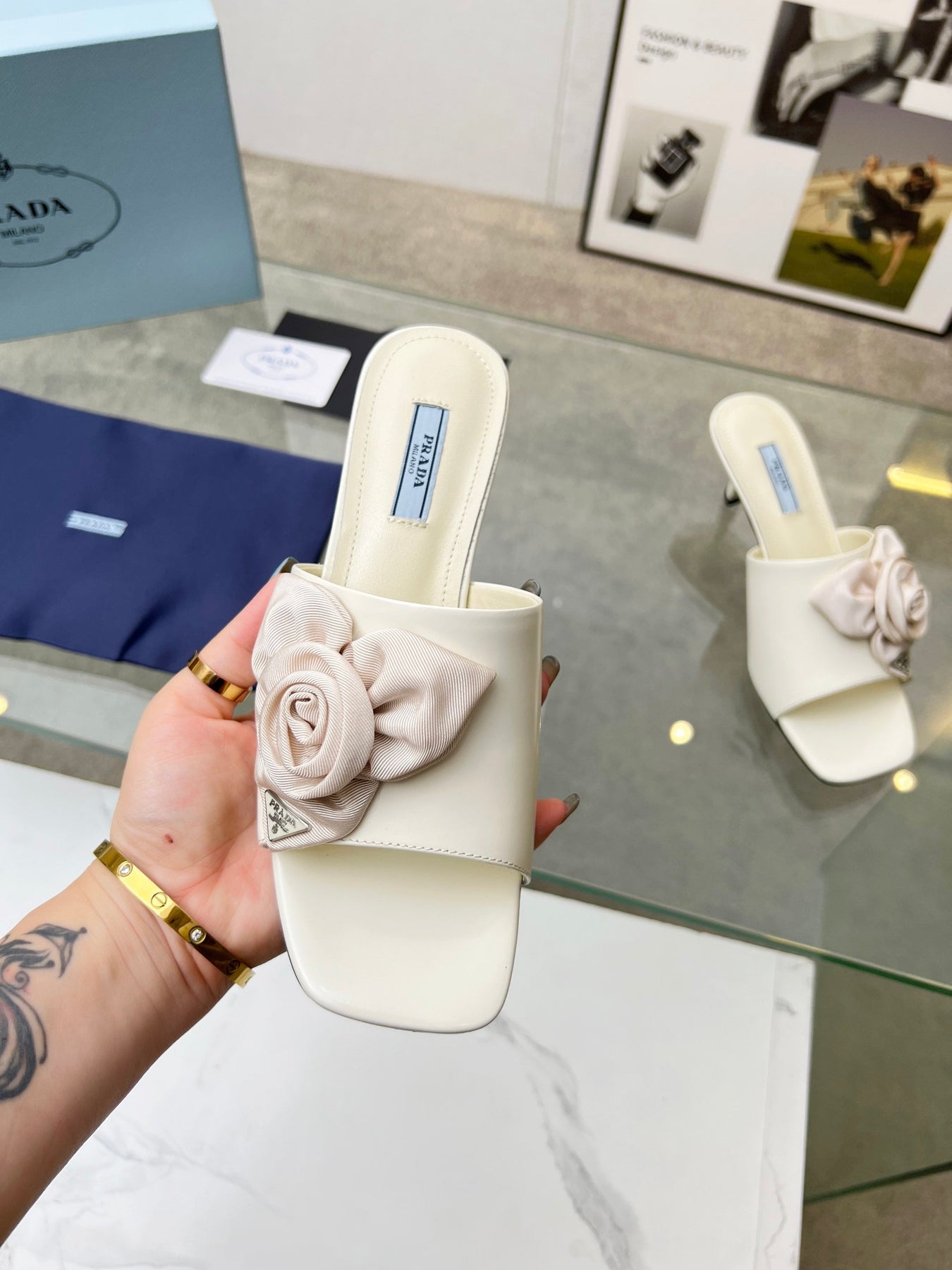 PRA FLOWER POINTED HEELS 55 IVORY CALFSKIN