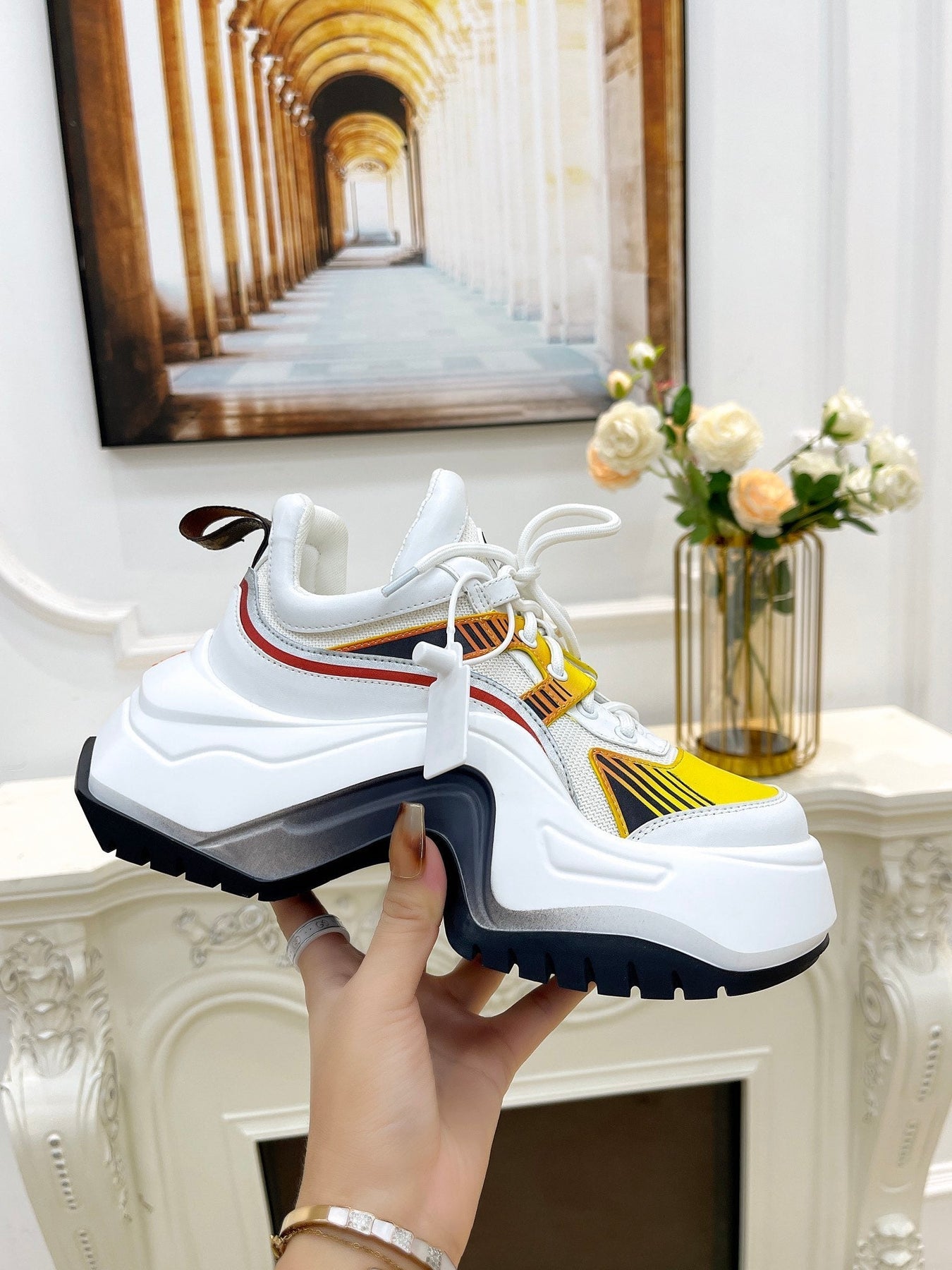 LV ARCHLIGHT 2.0 PLATFORM SNEAKER IN WHITE MIX YELLOW MIX OF MATERIALS