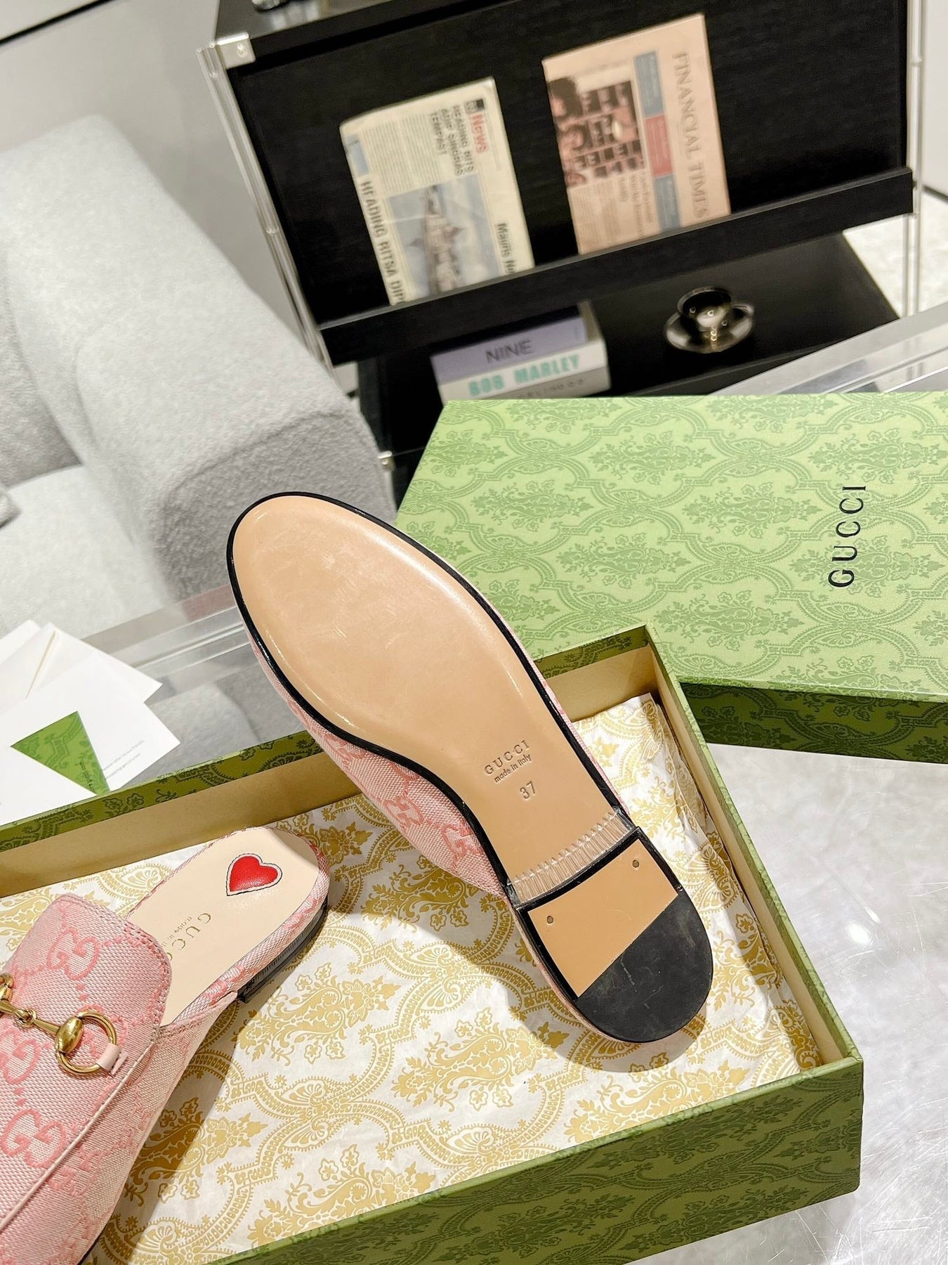 MEN'S MULE WITH HORSEBIT IN PINK PASTEL MONOGRAM JACQUARD FABRIC